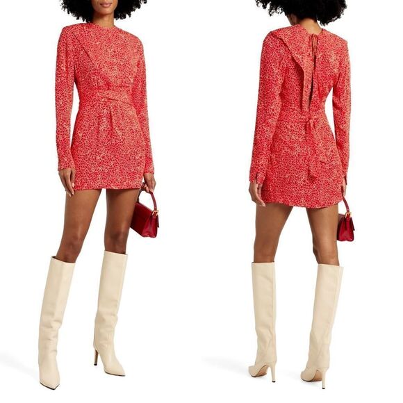 NWT ROTATE Birger Christensen Light Jacquard Printed Mini Dress High Risk Red 4 - Picture 1 of 16